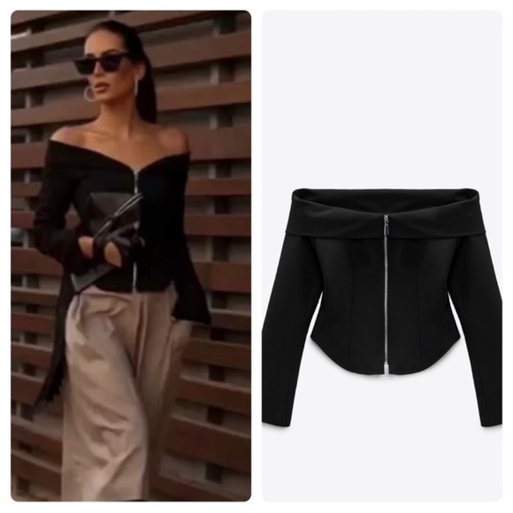 ZARA BLACK OFF-THE-SHOULDER TOP LIMITED EDITION - Picture 3 of 9